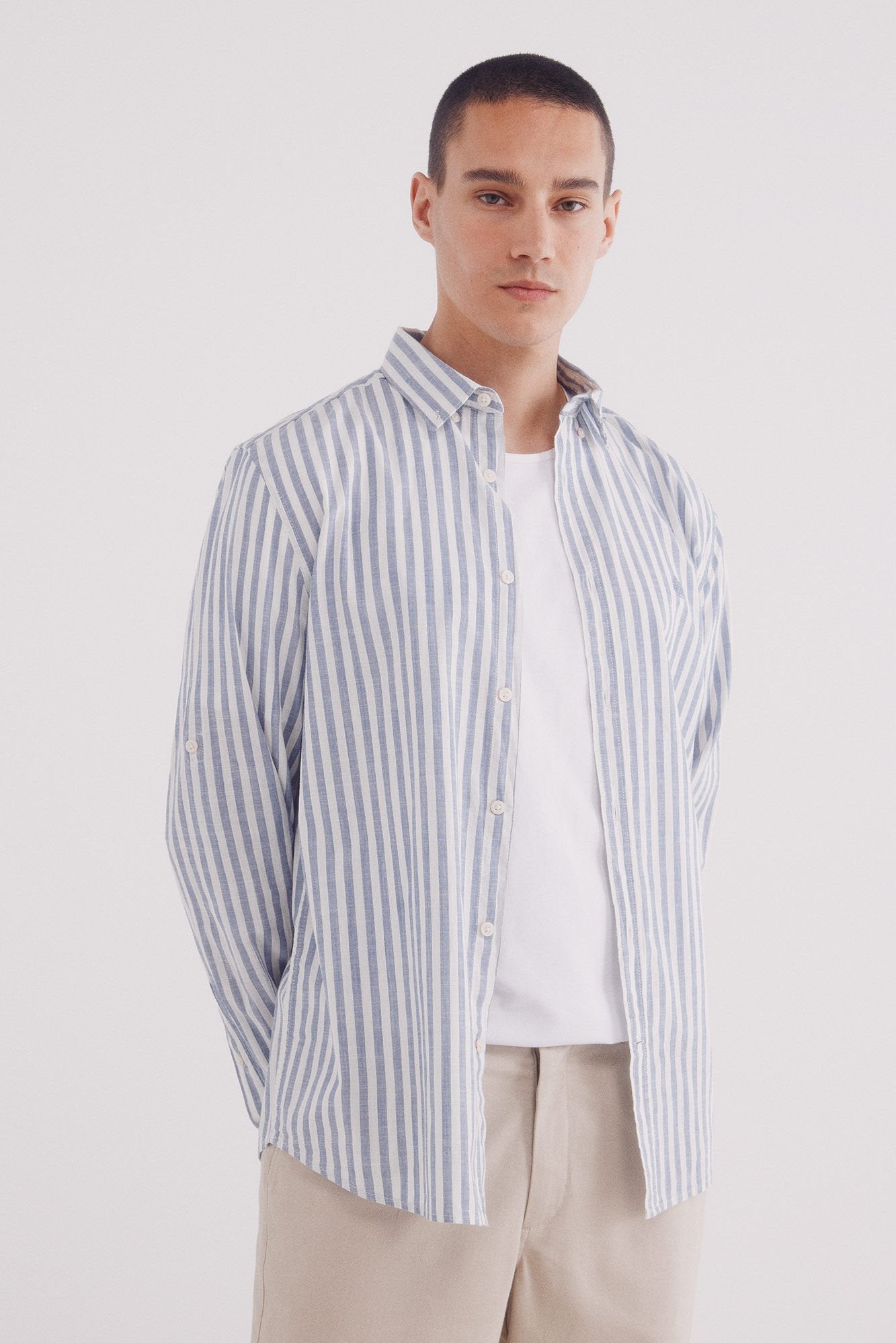 Slub cotton striped shirt