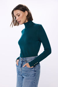 high neck sweater with buttons at cuffs