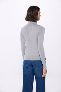 high neck sweater with buttons at cuffs