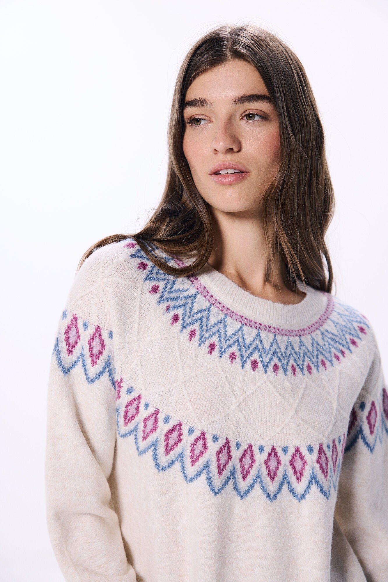 Jumper with lurex jacquard frieze design