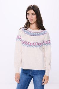 Jumper with lurex jacquard frieze design