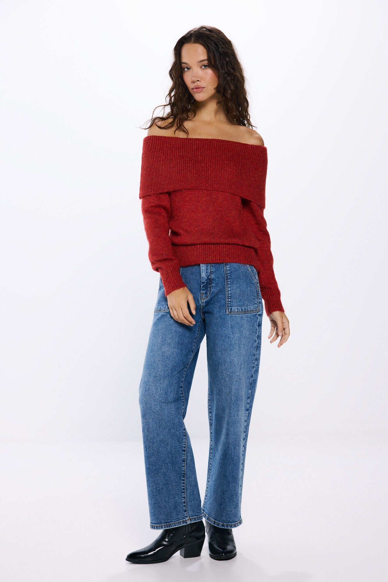 neck sweater with shoulder neckline