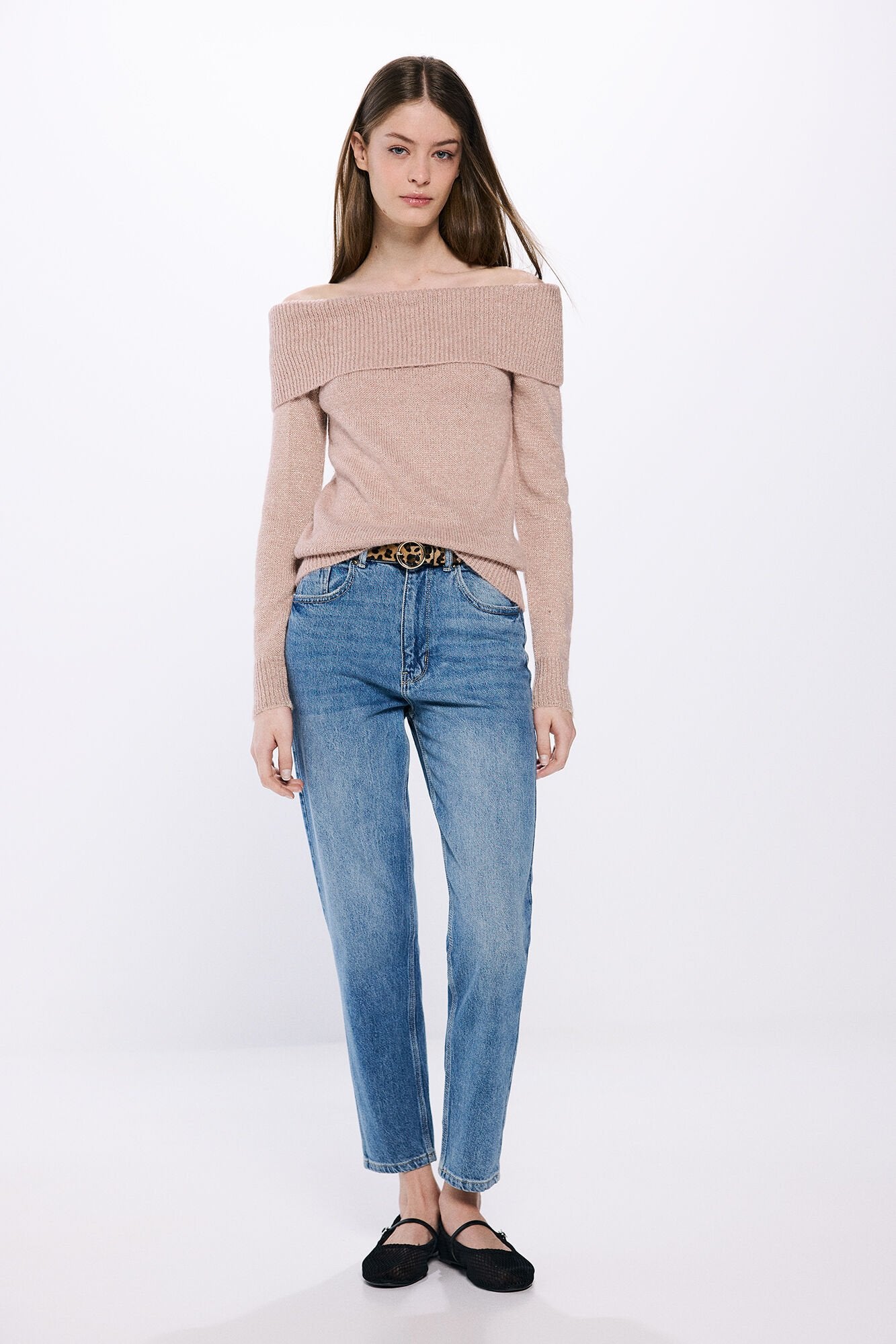 neck sweater with shoulder neckline