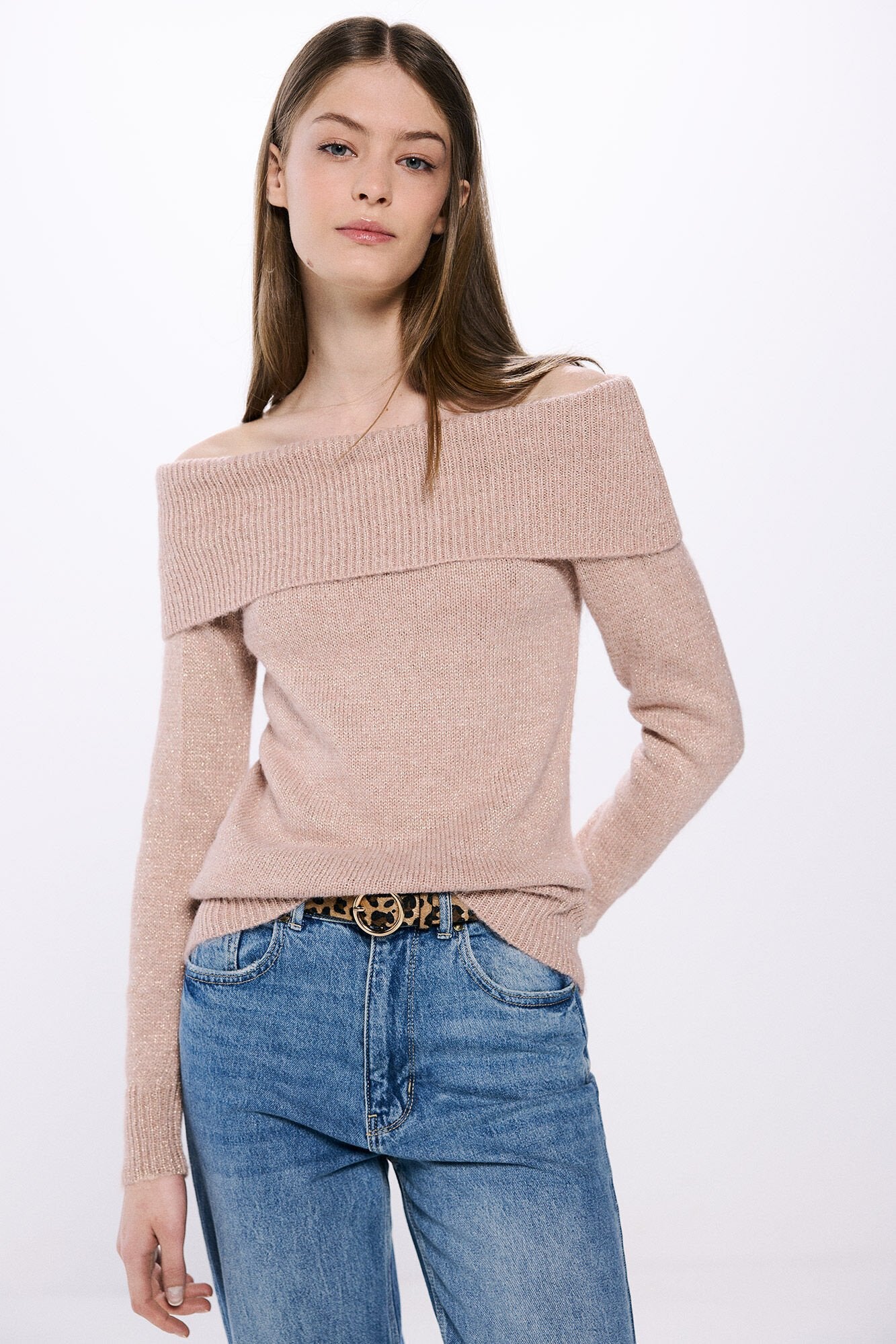 neck sweater with shoulder neckline