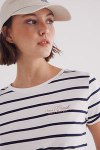 Striped slogan T-shirt