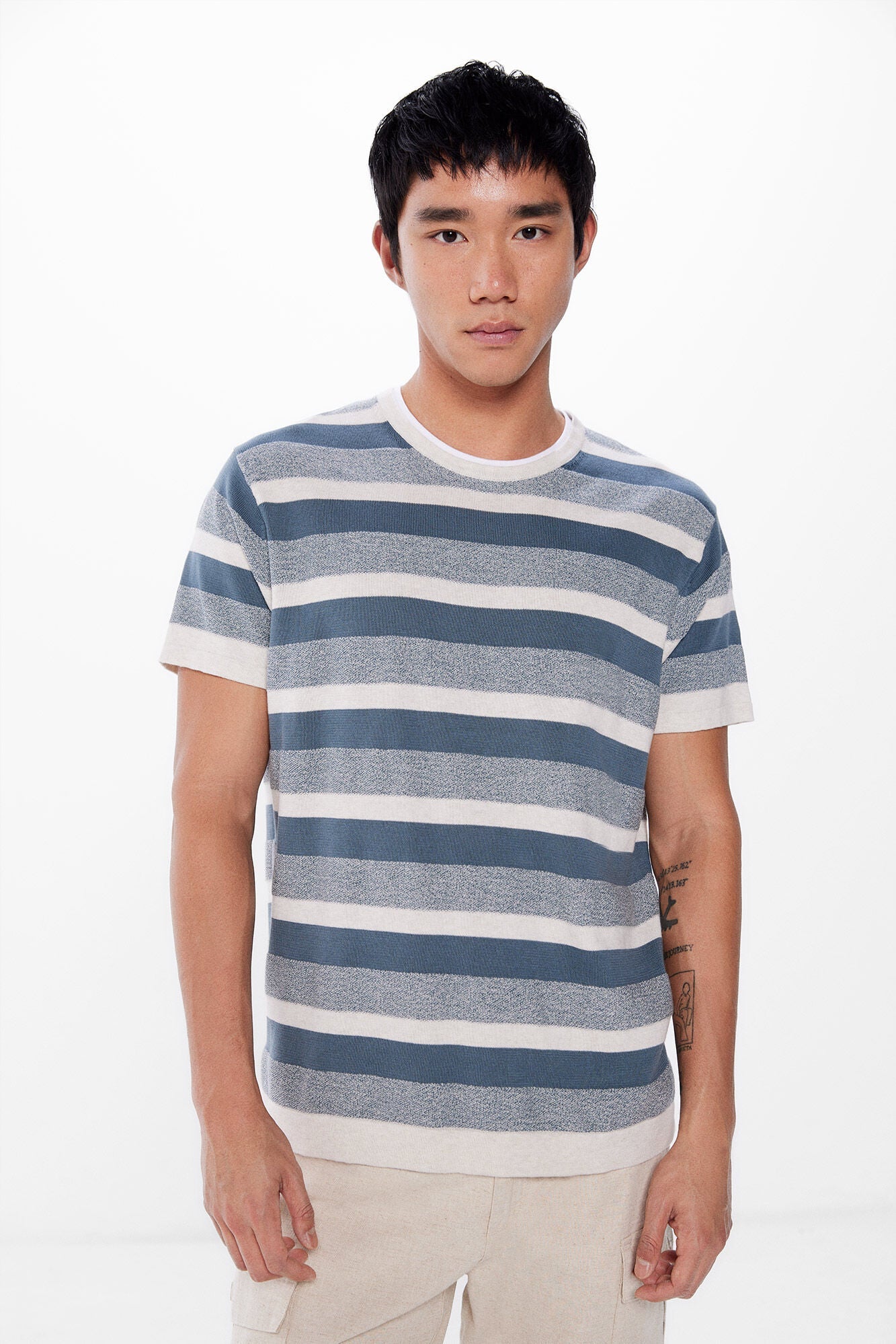 Textured striped short-sleeved jumper