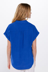 Short-sleeved cotton blouse with pocket