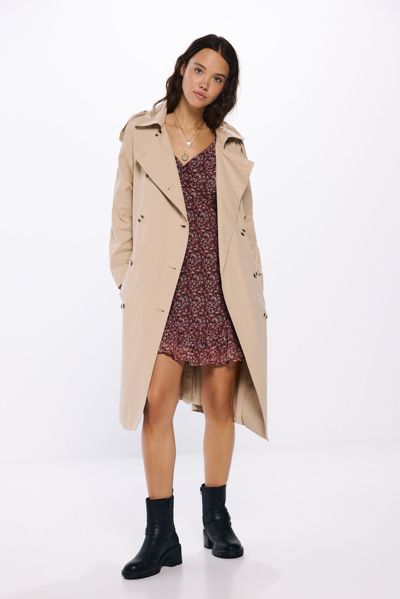 Long belted trench coat