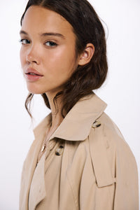 Long belted trench coat