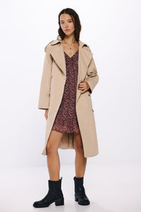 Long belted trench coat