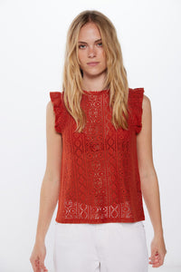 Terracotta crochet T-shirt